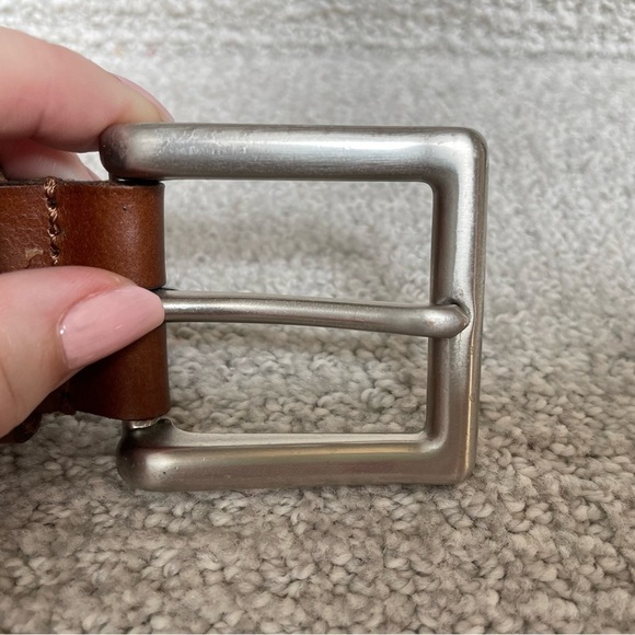 Genuine Leather Brown Substantial Brushed Silver Men's Size 44" Waist Belt - Picture 2 of 12